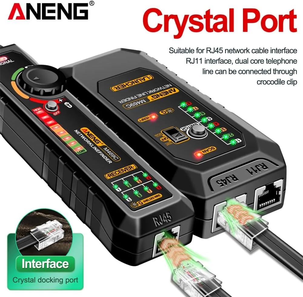 تستر کابل شبکه هوشمند M469C RJ45 RJ11، ردیاب سیم و ابزار تعمیر شبکه با جعبه - مشکی