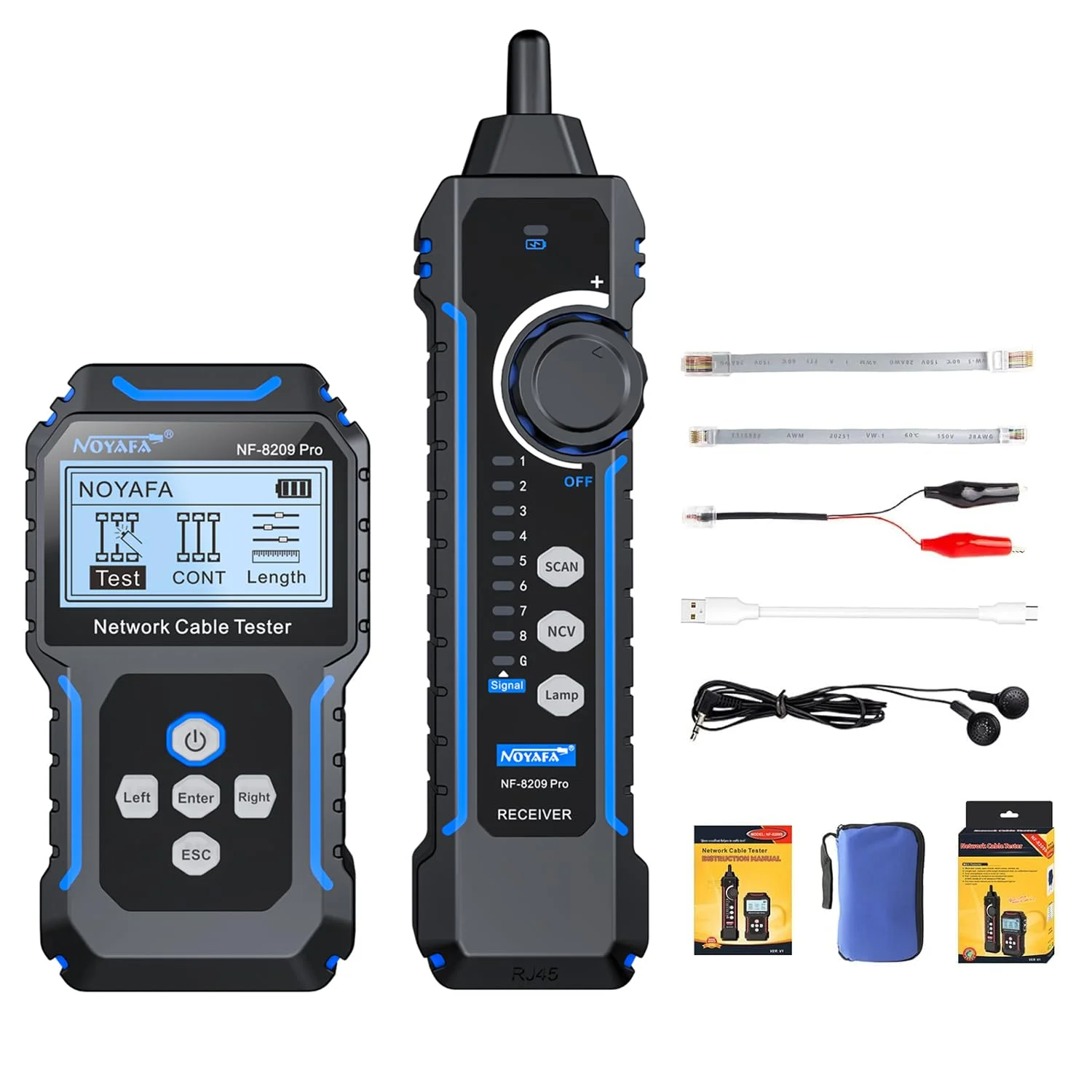 تستر کابل شبکه NF-8209Pro، تستر کابل اترنت با PoE، NCV، تست طول کابل، حالت دوگانه خط به خط، حالت اسکن خط بدون مشکل، چشمک زدن پورت، ردیاب CAT5، CAT6، ردیاب شبکه LAN