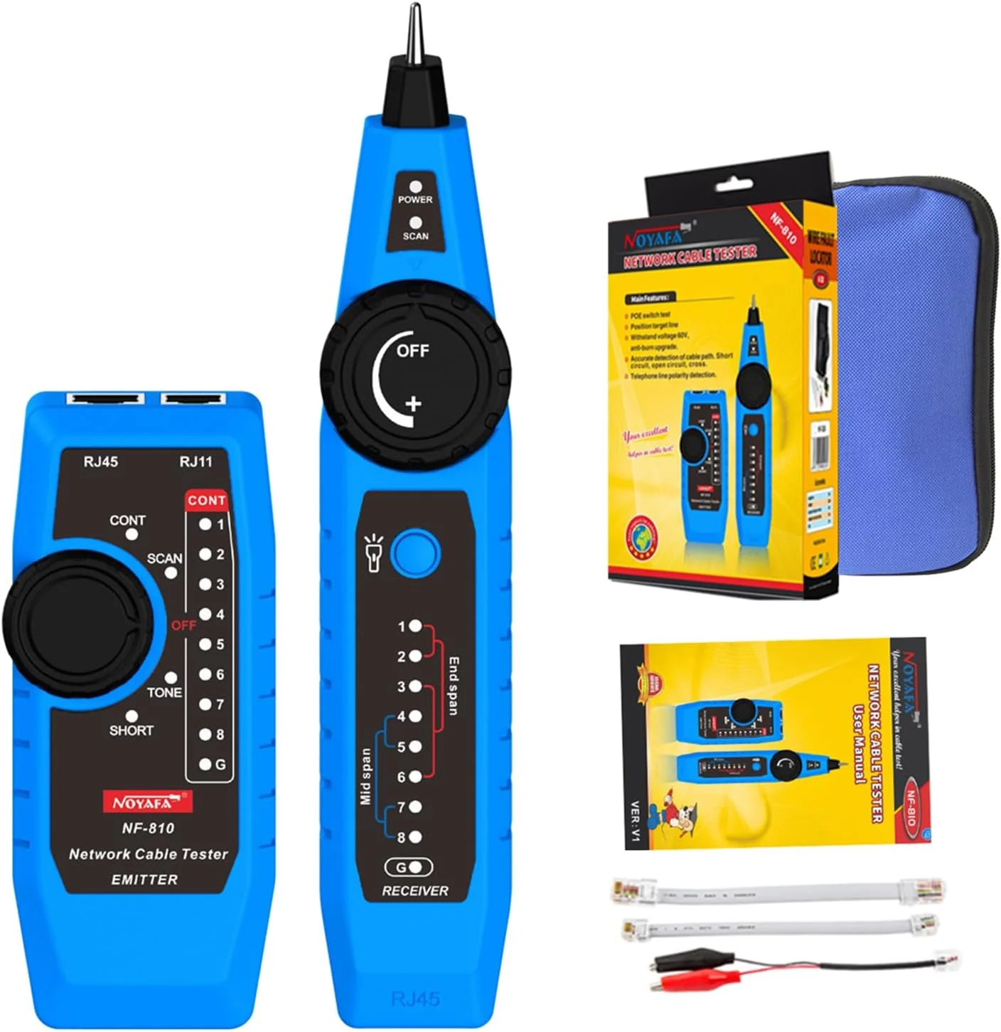 تستر شبکه چند منظوره Noyafa NF-810، ردیاب سیم شبکه اترنت LAN با تستر خط تلفن، اسکن خط شبکه، اسکن کابل برق و عملکردهای تست سوئیچ POE