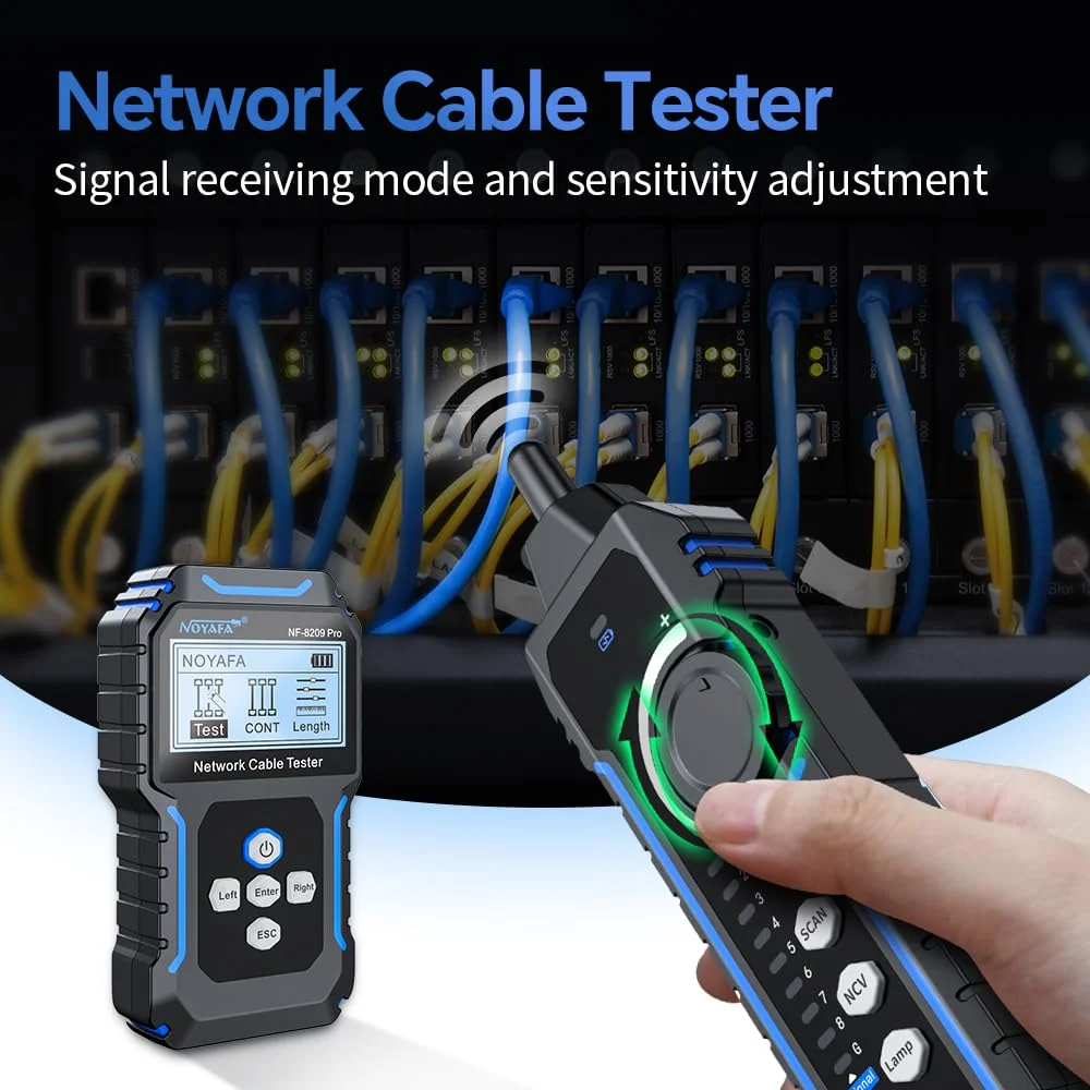 تستر کابل شبکه NF-8209Pro، تستر کابل اترنت با PoE، NCV، تست طول کابل، حالت دوگانه خط به خط، حالت اسکن خط بدون مشکل، چشمک زدن پورت، ردیاب CAT5، CAT6، ردیاب شبکه LAN