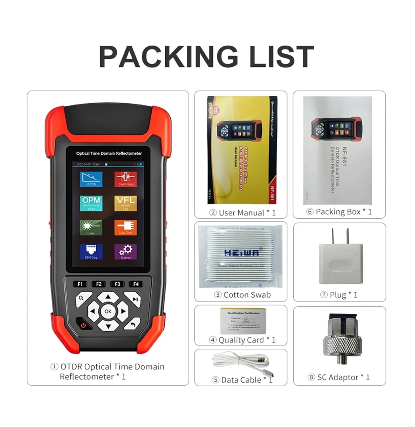 تستر فیبر نوری NF-981، دارای پاور متر نوری، آشکارساز خطا با OPM، VFL، OLS، نقشه رویداد و مولتی متر کابل اترنت