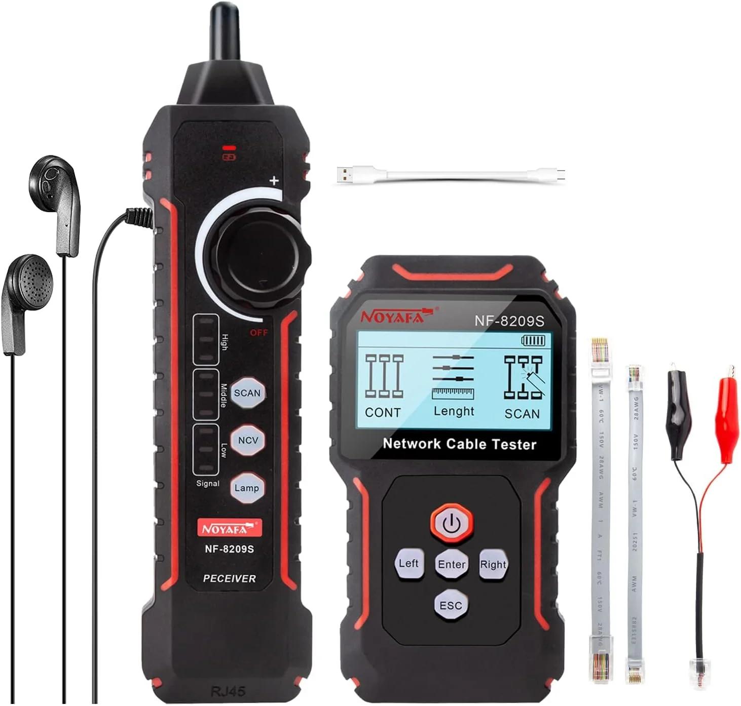 تستر کابل شبکه پیشرفته NOYAFA NF-8209S با قابلیت PoE و NCV، تست طول کابل، پورت چشمک زن، حالت های اسکن ضد تداخل چند منظوره ردیاب سیم