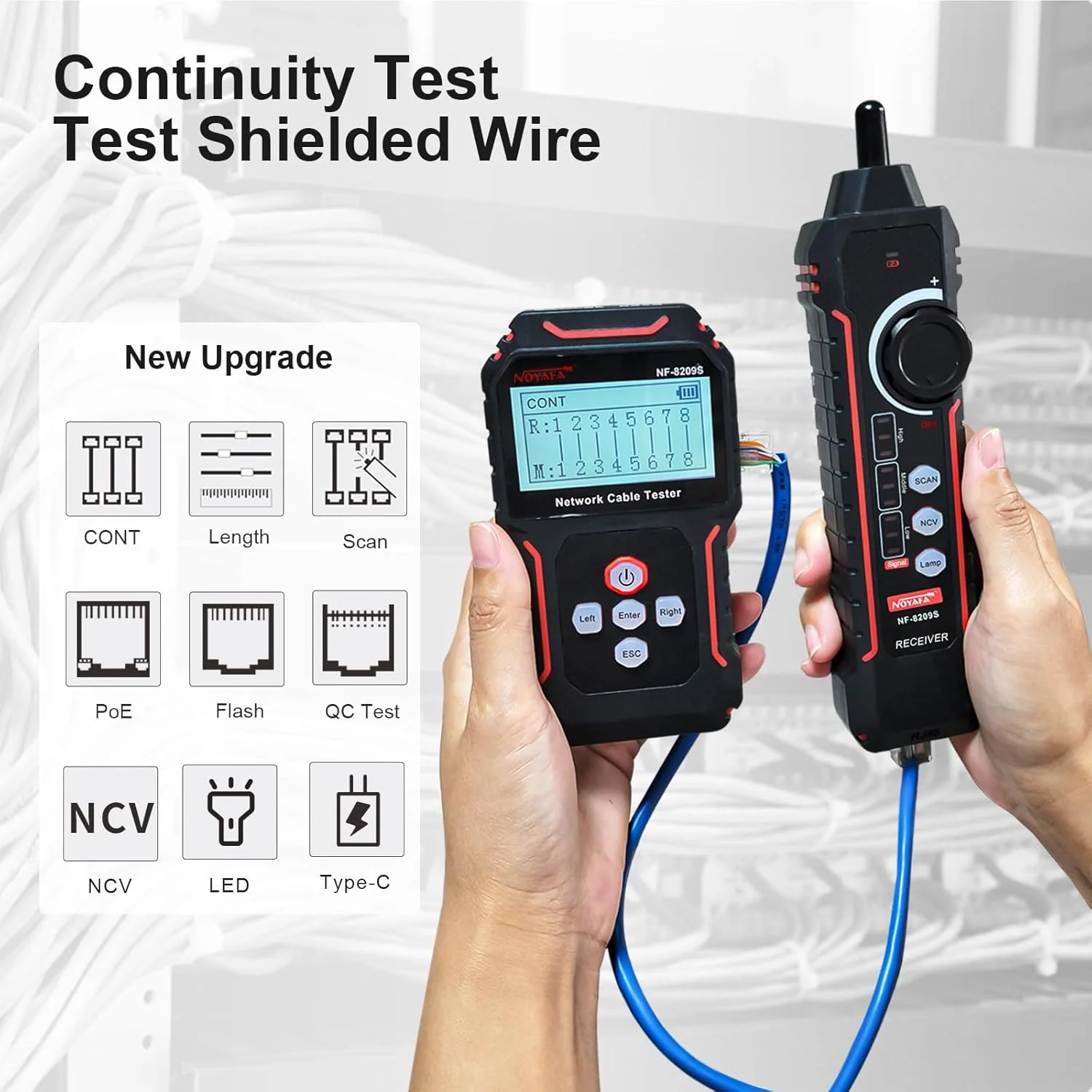 تستر کابل شبکه پیشرفته NOYAFA NF-8209S با قابلیت PoE و NCV، تست طول کابل، پورت چشمک زن، حالت های اسکن ضد تداخل چند منظوره ردیاب سیم تستر کابل شبکه پیشرفته NOYAFA NF-8209S با قابلیت PoE و NCV، تست طول کابل، پورت چشمک زن، حالت های اسکن ضد تداخل چند منظوره ردیاب سیم