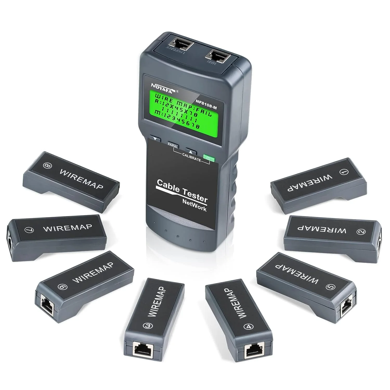 تستر کابل شبکه LAN نویافا مدل NF-8108M، تستر طول سیم، مسیریاب Cat5 Rj45 با 8 واحد راه دور، تستر و مسیریاب کابل تلفن