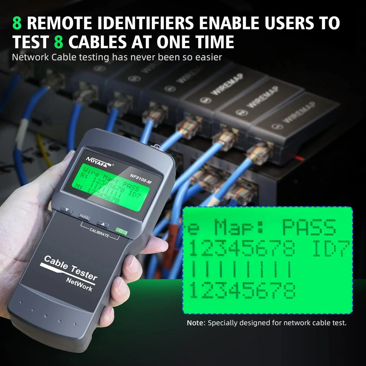 تستر کابل شبکه LAN نویافا مدل NF-8108M، تستر طول سیم، مسیریاب Cat5 Rj45 با 8 واحد راه دور، تستر و مسیریاب کابل تلفن