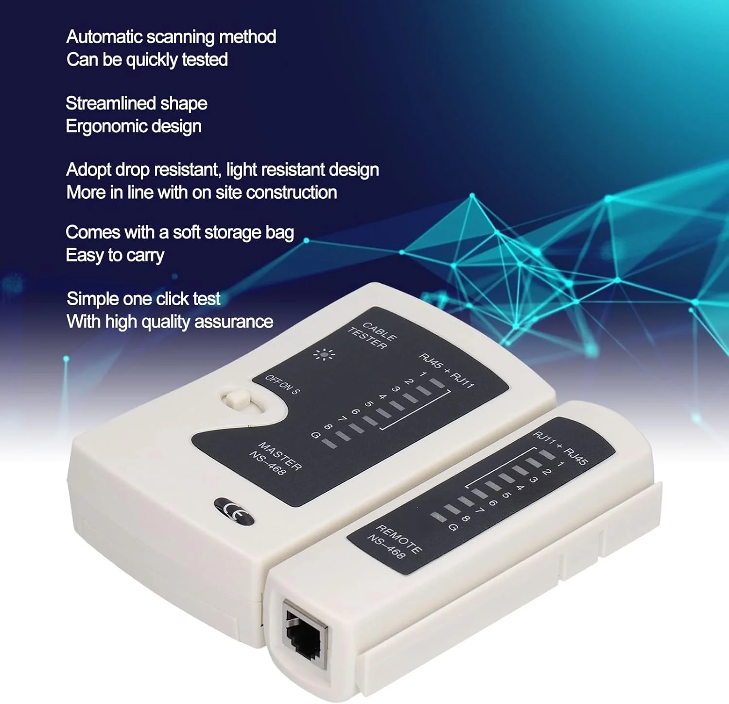 تستر کابل شبکه NS‑468 BNC، تستر سیم جهانی Rj45 Rj11 به همراه کیف نگهداری، DC 9V