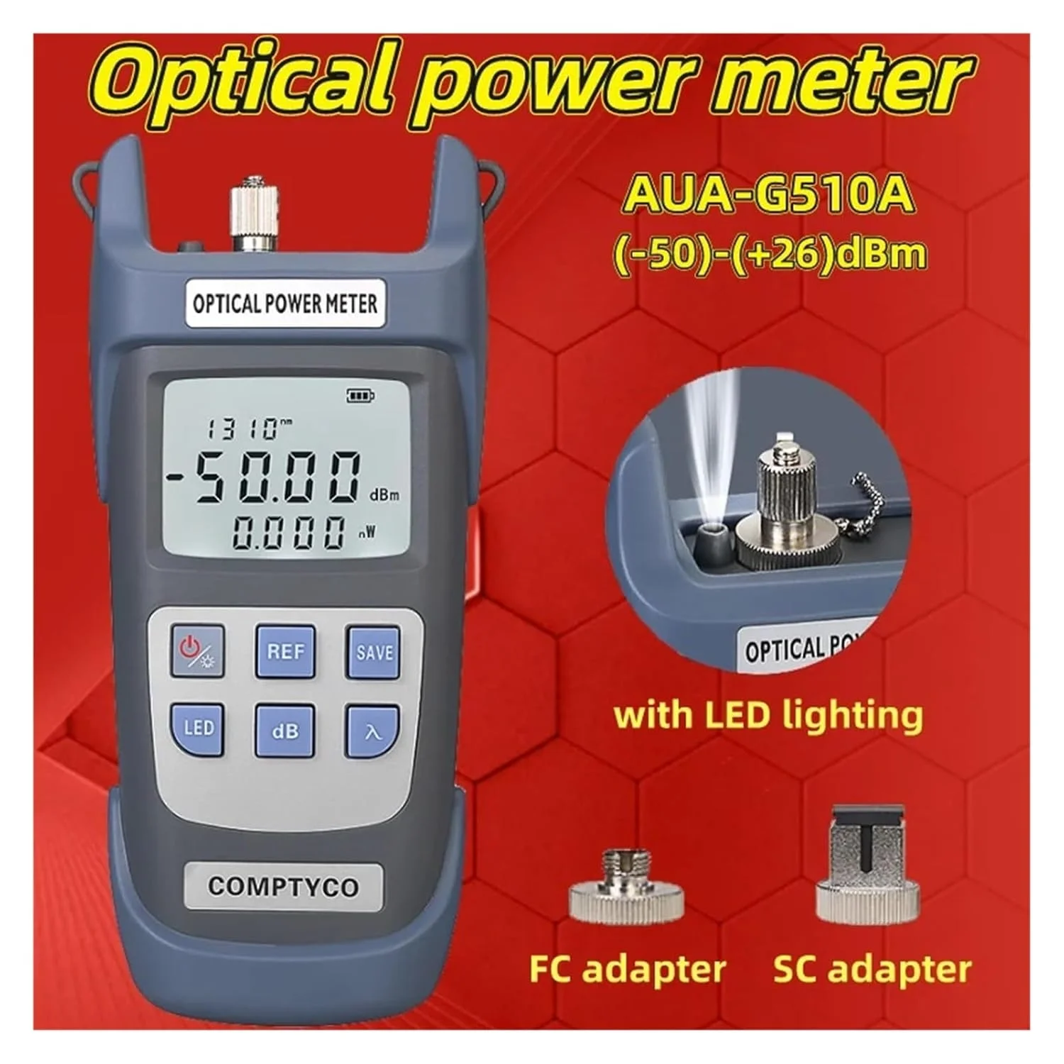 توان‌سنج نوری G510A/G710A (دارای نور LED داخلی) تستر کابل فیبر نوری FTTH -50~+26dBm/-70~+10dBm آداپتور SC، FC (G510A)