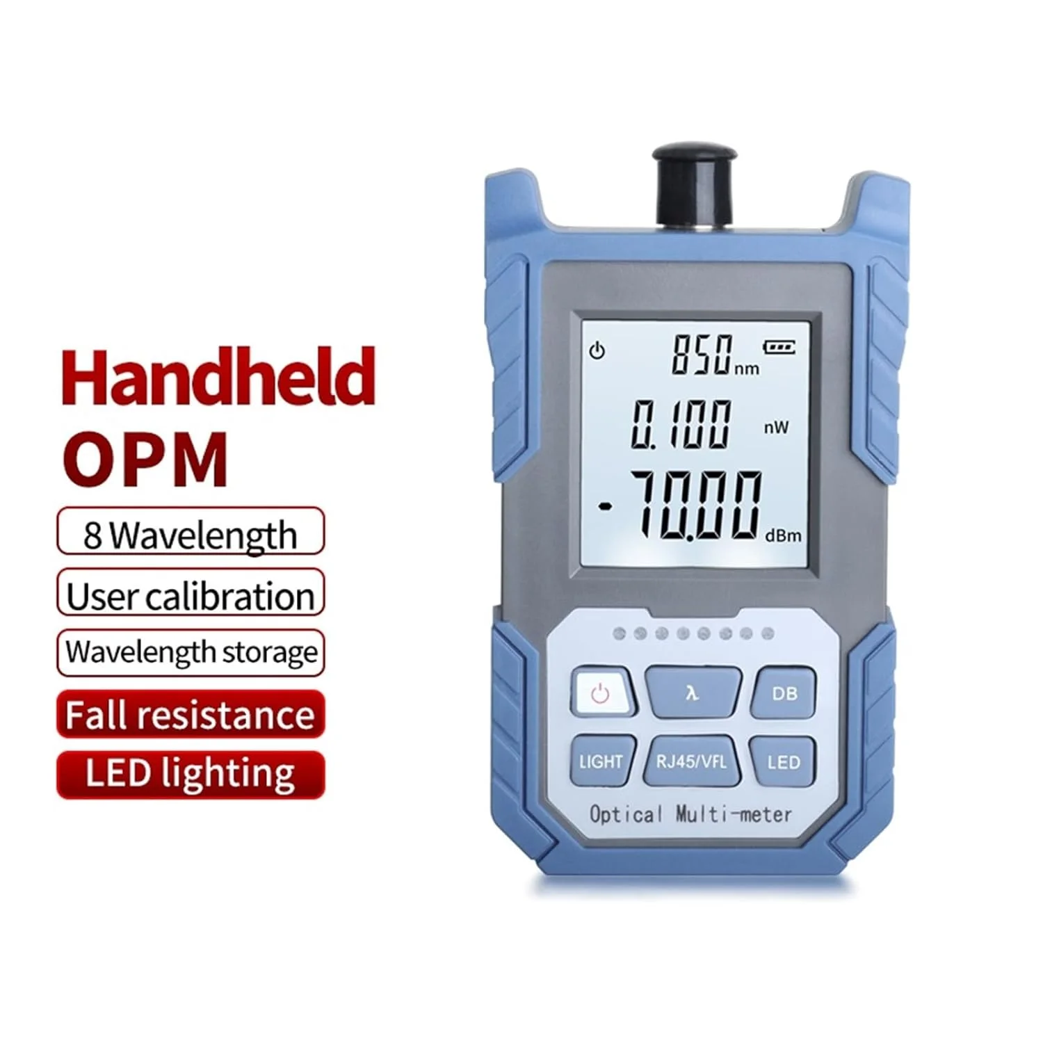 مینی پاور متر نوری FTTH برای تست کابل فیبر نوری با کانکتورهای SC/FC/ST با محدوده اندازه گیری -70 تا +10dBm