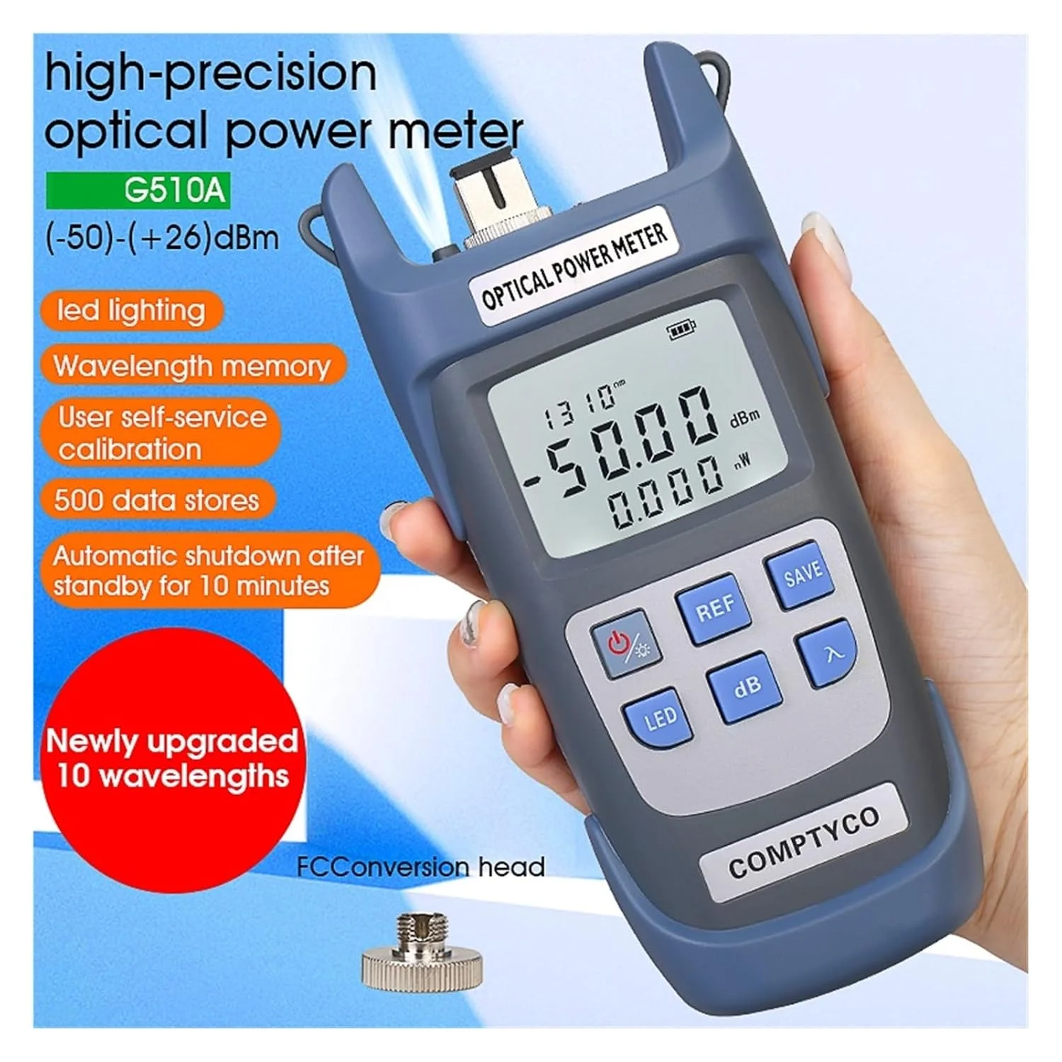 تستر کابل فیبر نوری و پاور متر فیبر نوری FTTH با کانکتور SC/FC (G510A) با محدوده اندازه گیری -50dBm~+26dBm/-70dBm~+10dBm