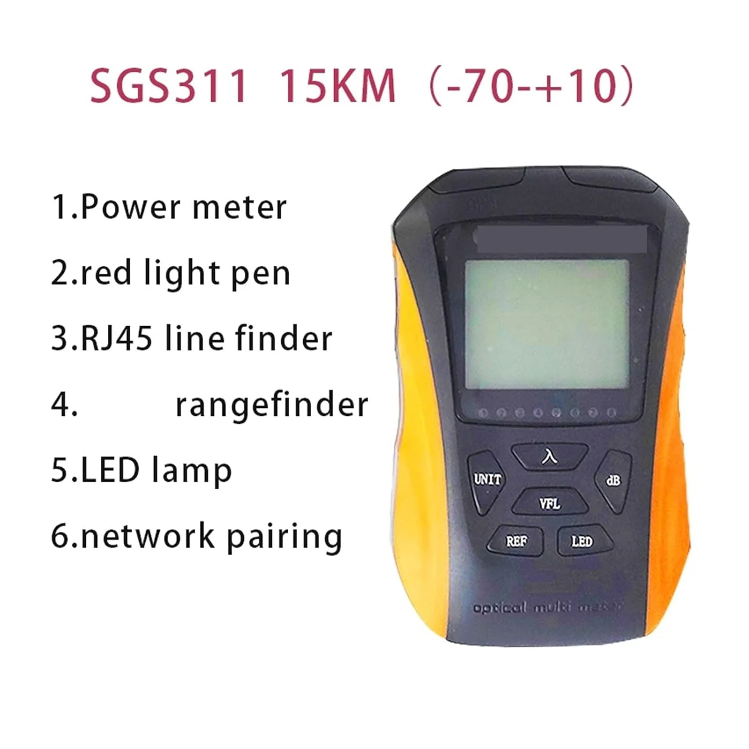 دستگاه تست فیبر نوری 6 در 1 با نور قرمز، تستر کابل شبکه FTTH RJ45، نور قرمز قابل شارژ (SGS311 15KM)
