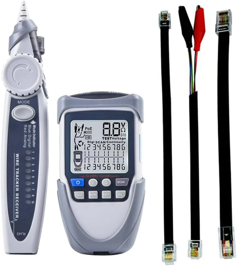 تستر کابل شبکه دستی OUNA، تستر کابل شبکه قابل حمل با صفحه نمایش بزرگ، تداوم سیم دیجیتال، ولتاژ باتری، تست POE، تستر کابل چند منظوره با چراغ قوه