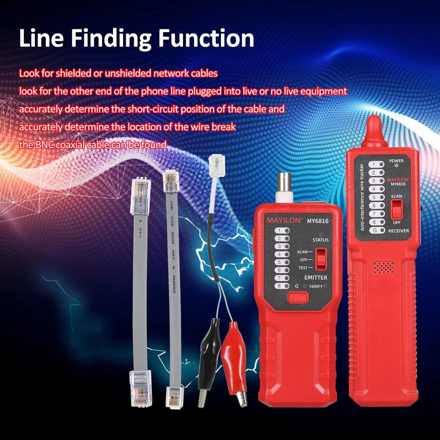 تستر کابل شبکه OUNA، تستر کابل شبکه دیجیتال ضد تداخل، یابنده خط بدون نویز با عملکرد یافتن و تراز کردن خط تستر کابل شبکه OUNA، تستر کابل شبکه دیجیتال ضد تداخل، یابنده خط بدون نویز با عملکرد یافتن و تراز کردن خط