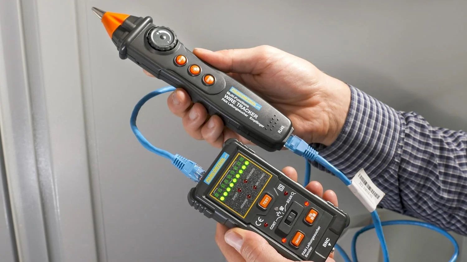 دستگاه ردیاب کابل PAN Control مدل PAN Line Finder + تستر LAN برای کابل های تلفن/شبکه جهت مکان یابی کابل ها در دیوار