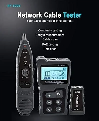 تستر کابل با ردیاب سیم چند منظوره PoE، تستر کابل با صفحه نمایش LCD بدون تماس برای کابل LAN و بررسی کننده سیم POE
