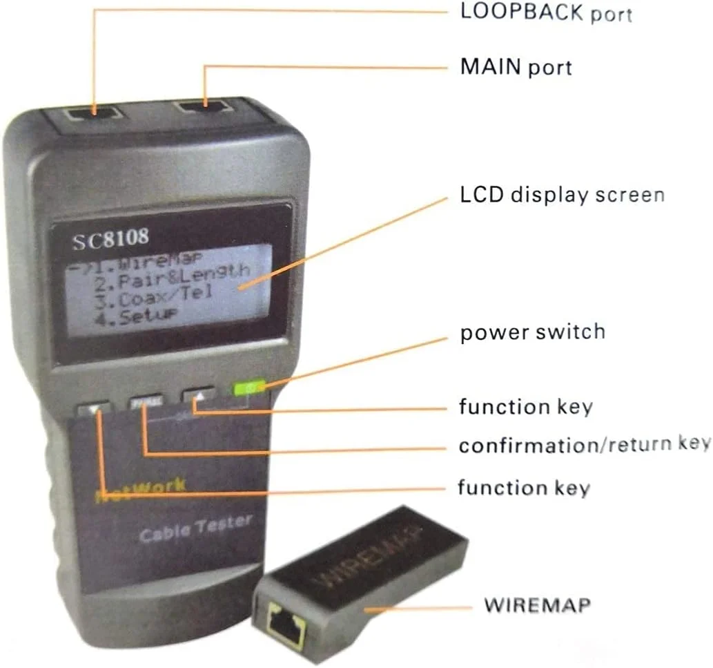 تستر چند منظوره کابل تلفن و شبکه قابل حمل PEPDRO با صفحه نمایش LCD و پشتیبانی از 5E 6E RJ45