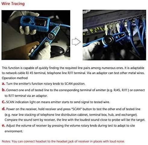 ردیاب سیم تلفن RJ11 RJ45 تستر کابل شبکه اترنت آشکارساز خط آبی و مشکی