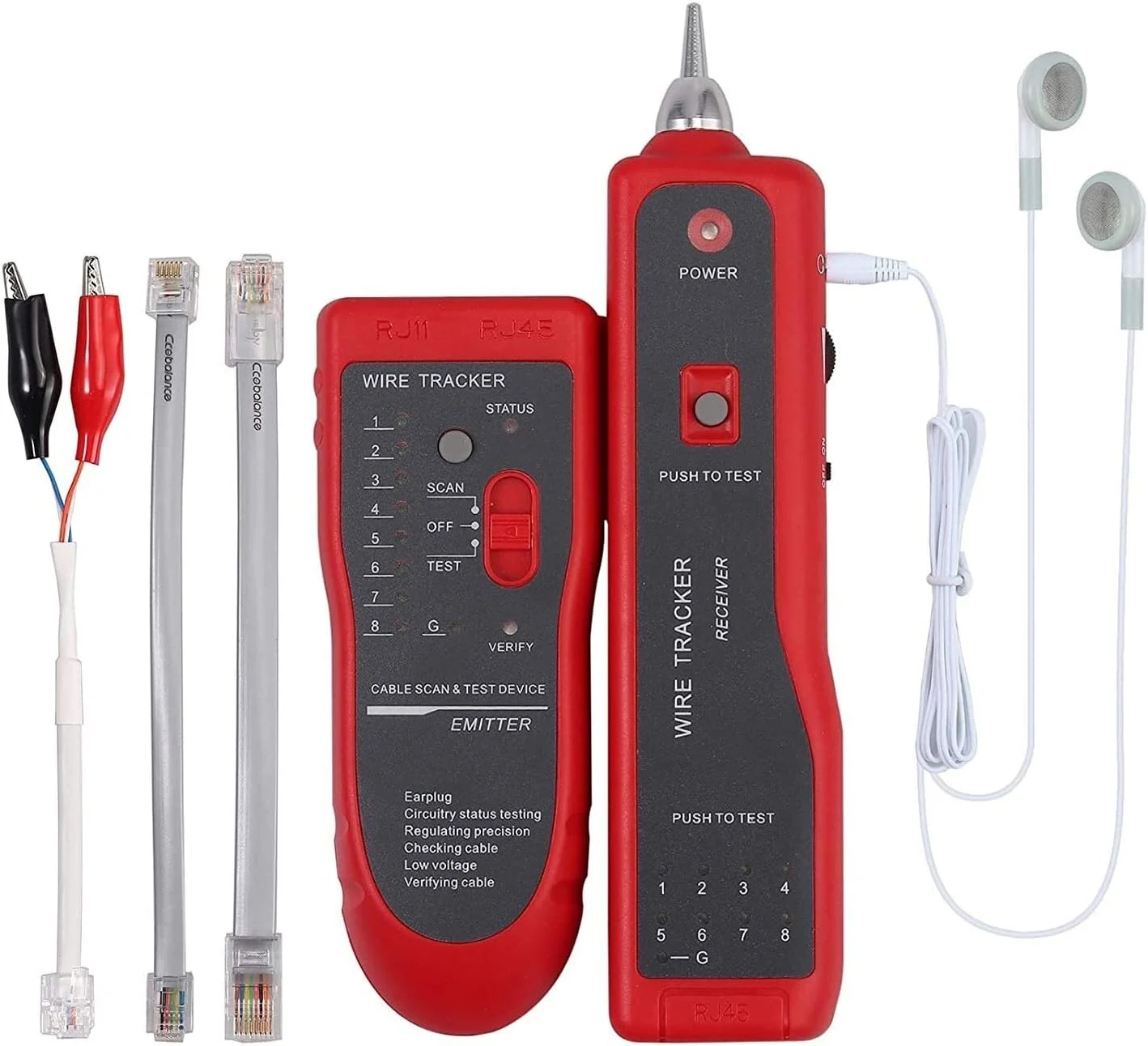 ردیاب سیم RJ11 RJ45، تستر کابل، ردیاب خط تلفن، تستر کابل شبکه اترنت LAN، ردیاب چند منظوره (قرمز)