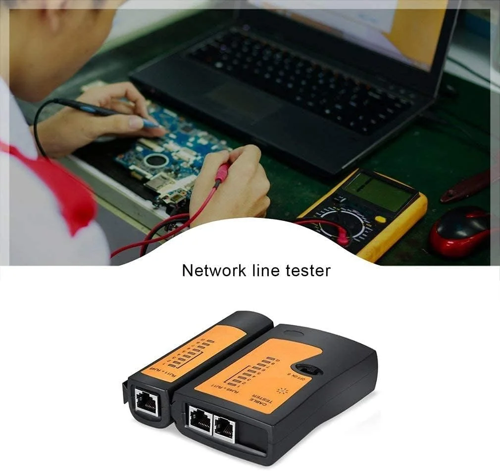 تستر کابل شبکه LAN مدل RJ45 RJ11 RJ12 UTP ابزار تعمیر شبکه (مشکی+نارنجی)