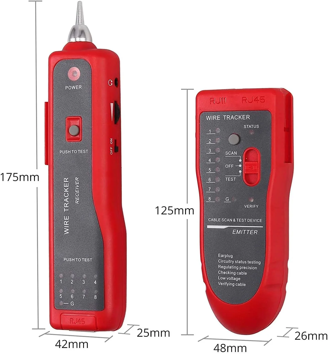 ردیاب سیم RJ11 RJ45، تستر کابل، ردیاب خط تلفن، تستر کابل شبکه اترنت LAN، ردیاب چند منظوره (قرمز)