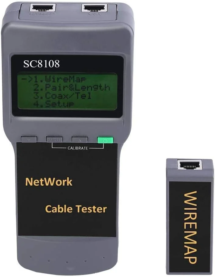 تسترهای شبکه قابل حمل، تستر کابل شبکه CAT5 RJ45 مدل SC8108، یابنده نقطه قطعی، مسافت یاب تست طول با خاموش شدن تاخیری خودکار، تستر خط تلفن RJ11