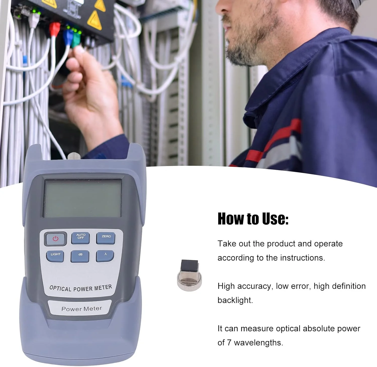 ابزار تست کابل فیبر نوری، پاور متر نور فیبر قابل حمل با نور قرمز روشن 650 نانومتری و کانکتور SC
