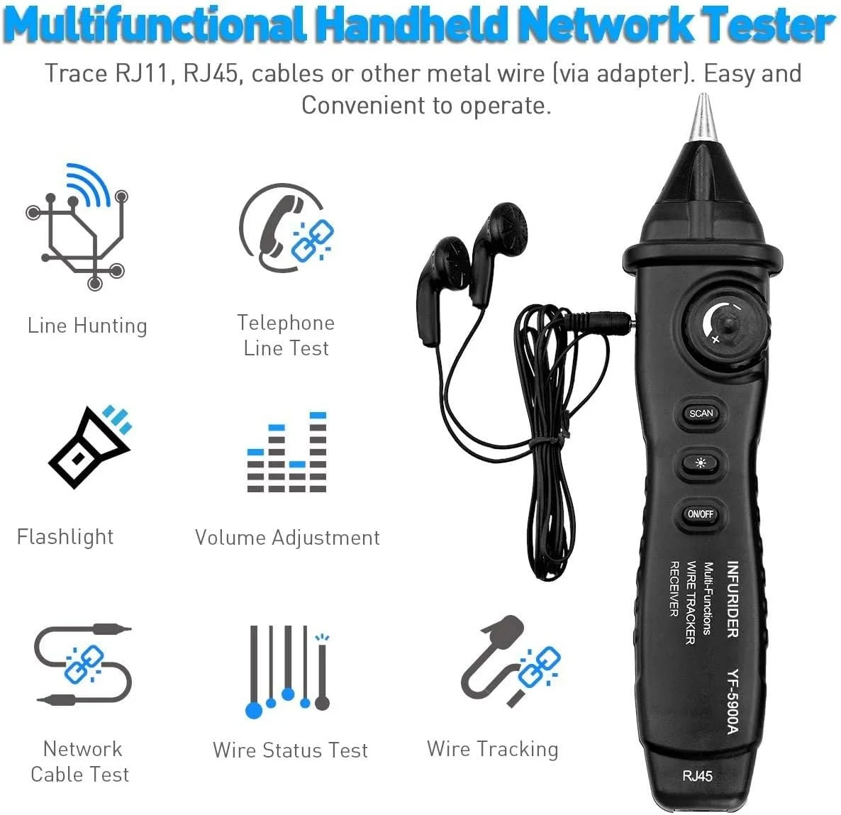 کیت ردیاب سیم کابل، تستر اترنت RJ11 RJ45، ردیاب خط کابل برای ردیابی سیم، مرتب سازی کابل، بررسی تداوم