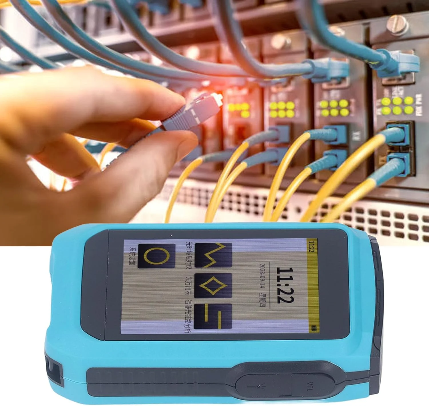 تستر OTDR قابل حمل، صفحه نمایش لمسی 3.5 اینچی، دو طول موج 1310 نانومتر 1550 نانومتر، تستر کابل فیبر نوری، رفلکتومتر دامنه زمانی نوری برای نگهداری شبکه تستر OTDR قابل حمل، صفحه نمایش لمسی 3.5 اینچی، دو طول موج 1310 نانومتر 1550 نانومتر، تستر کابل فیبر نوری، رفلکتومتر دامنه زمانی نوری برای نگهداری شبکه