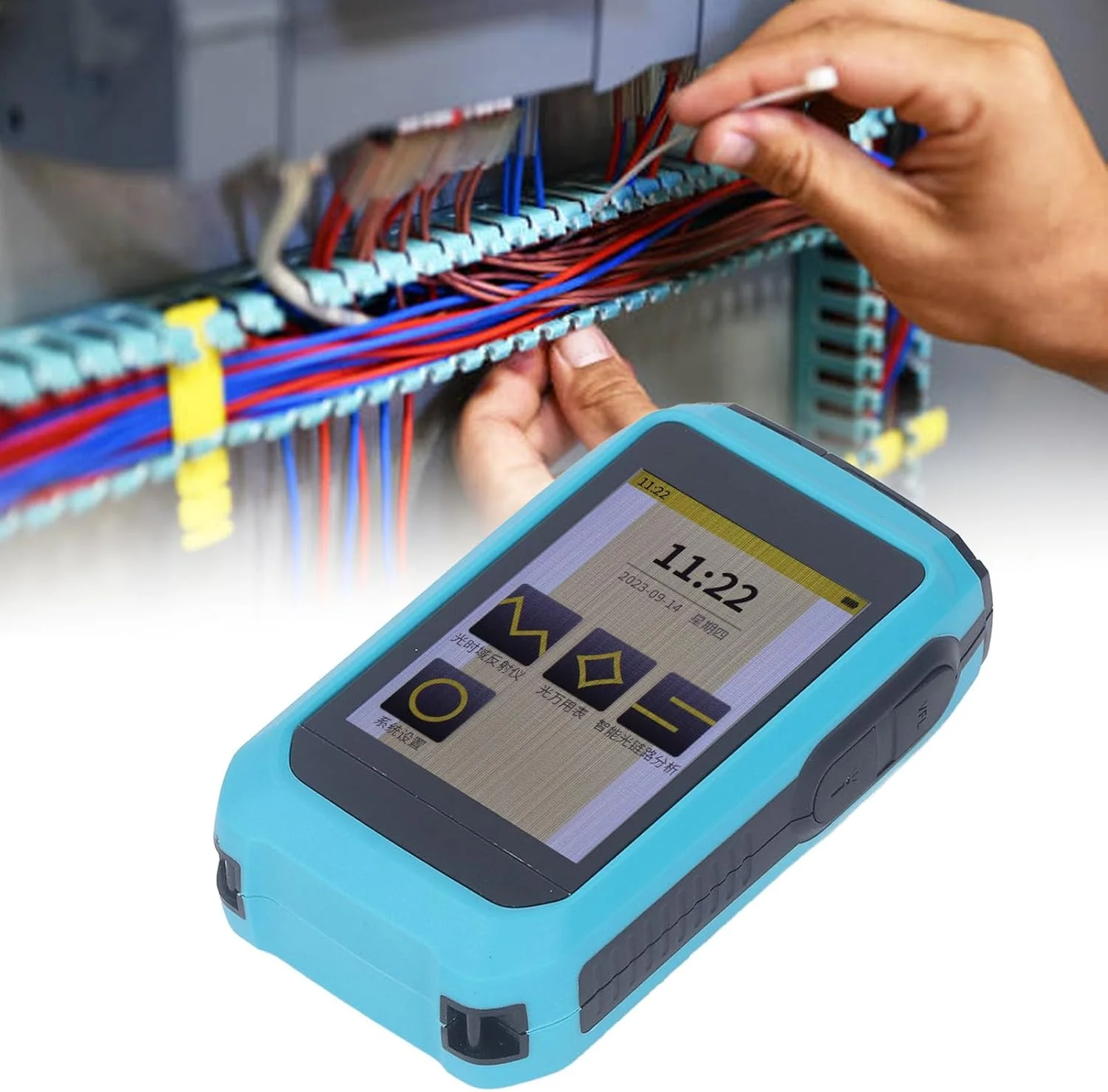 تستر OTDR قابل حمل، صفحه نمایش لمسی 3.5 اینچی، دو طول موج 1310 نانومتر 1550 نانومتر، تستر کابل فیبر نوری، رفلکتومتر دامنه زمانی نوری برای نگهداری شبکه تستر OTDR قابل حمل، صفحه نمایش لمسی 3.5 اینچی، دو طول موج 1310 نانومتر 1550 نانومتر، تستر کابل فیبر نوری، رفلکتومتر دامنه زمانی نوری برای نگهداری شبکه