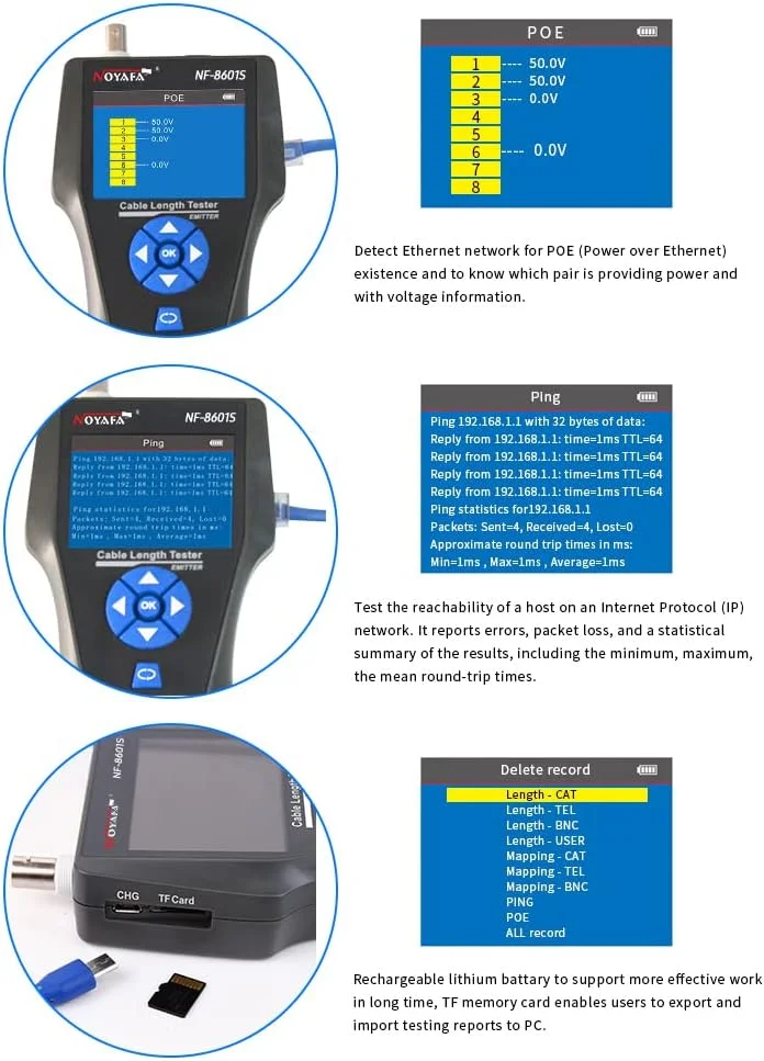 تستر کابل تلفن، خط برق، ابزار اندازه گیری کابل و ردیاب خطوط دستی برای تعمیر و نگهداری شبکه، مرتب سازی برای RJ45 RJ11 BNC فلزی