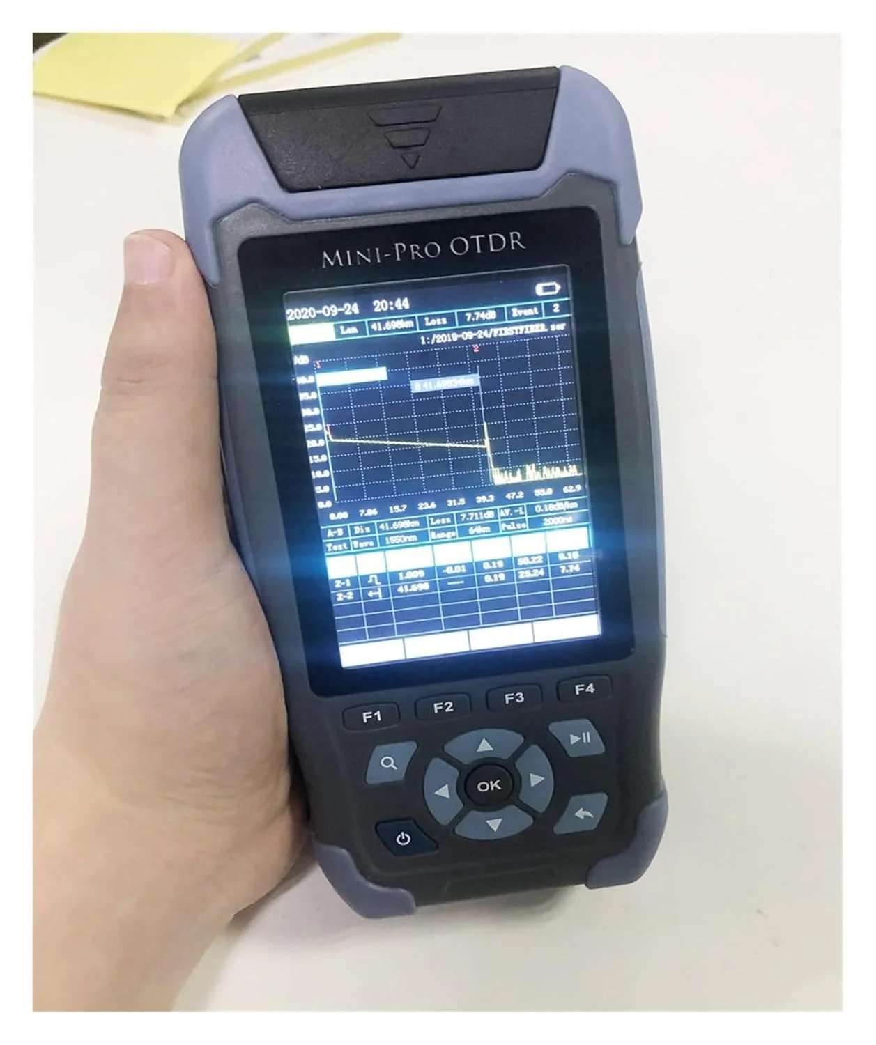 مینی OTDR فیبر نوری رفلکتومتر 980rev با 9 عملکرد VFL OLS OPM نقشه رویداد 24dB برای کابل فیبر 64 کیلومتری تستر اترنت (1550nm (پورت UPC))