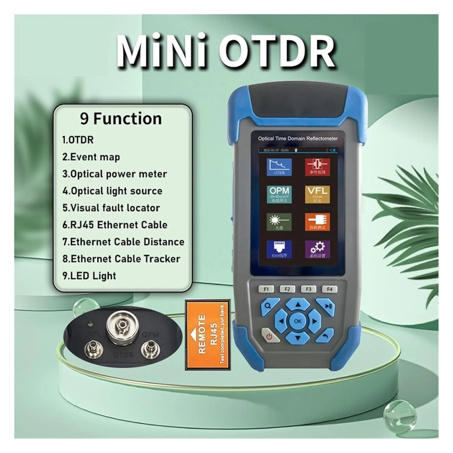 مینی OTDR رفلکتومتر فیبر نوری 1310/1550nm 22/24dB با 9 عملکرد نقشه رویداد OPM OLS برای کابل 64 کیلومتری تستر اترنت (1310 1550 SC APC)