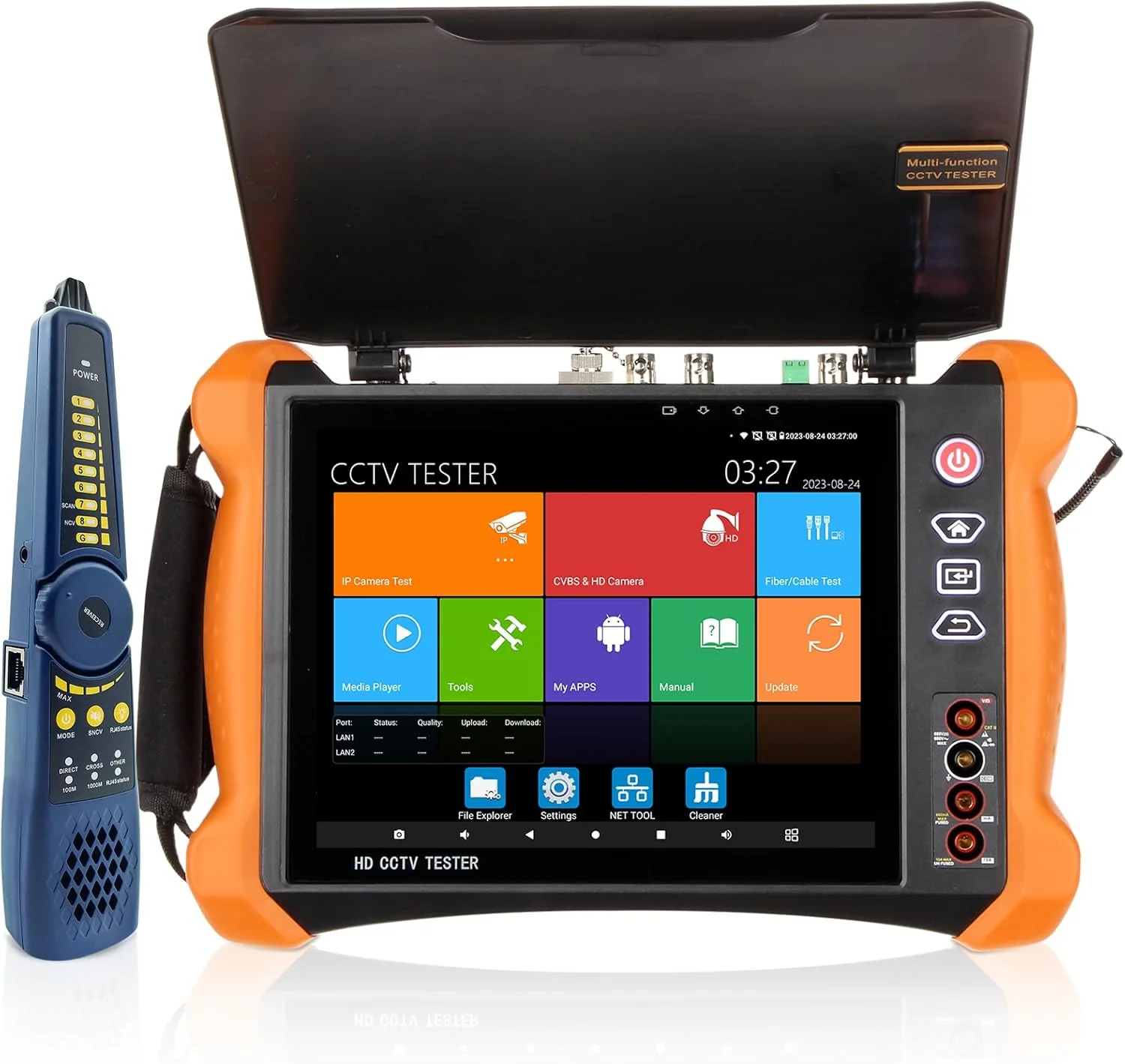 تستر دوربین مداربسته Rsrteng 8K 32MP 12MP IP با خروجی توان POE++ حداکثر 90W، تستر دوربین POE 4K 8MP TVI/CVI/AHD/SDI/CVBS با تمام ویژگی ها DMM OPM VFL تستر کابل TDR ابزارهای شبکه HD I/O WiFi