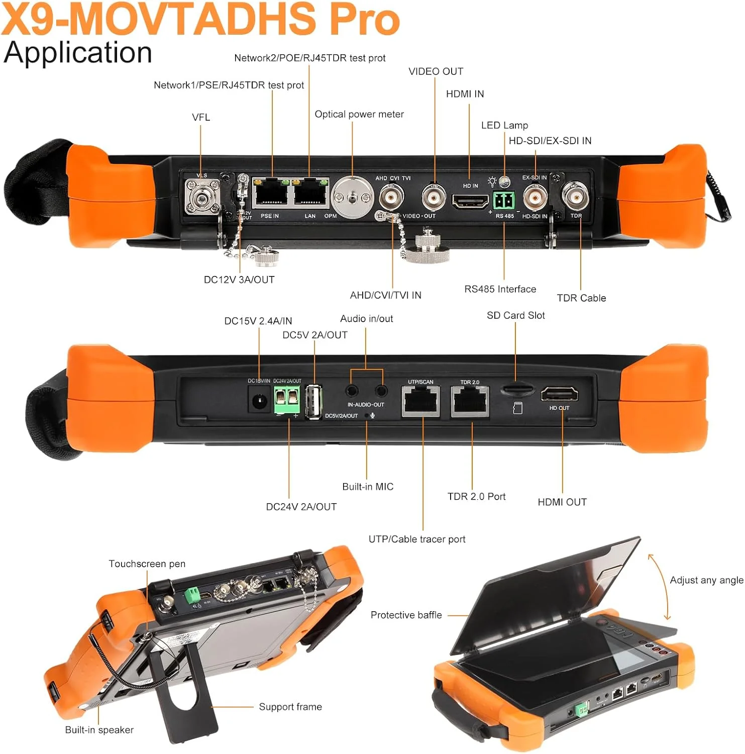 تستر دوربین مداربسته Rsrteng 8K 32MP 12MP IP با خروجی توان POE++ حداکثر 90W، تستر دوربین POE 4K 8MP TVI/CVI/AHD/SDI/CVBS با تمام ویژگی ها DMM OPM VFL تستر کابل TDR ابزارهای شبکه HD I/O WiFi