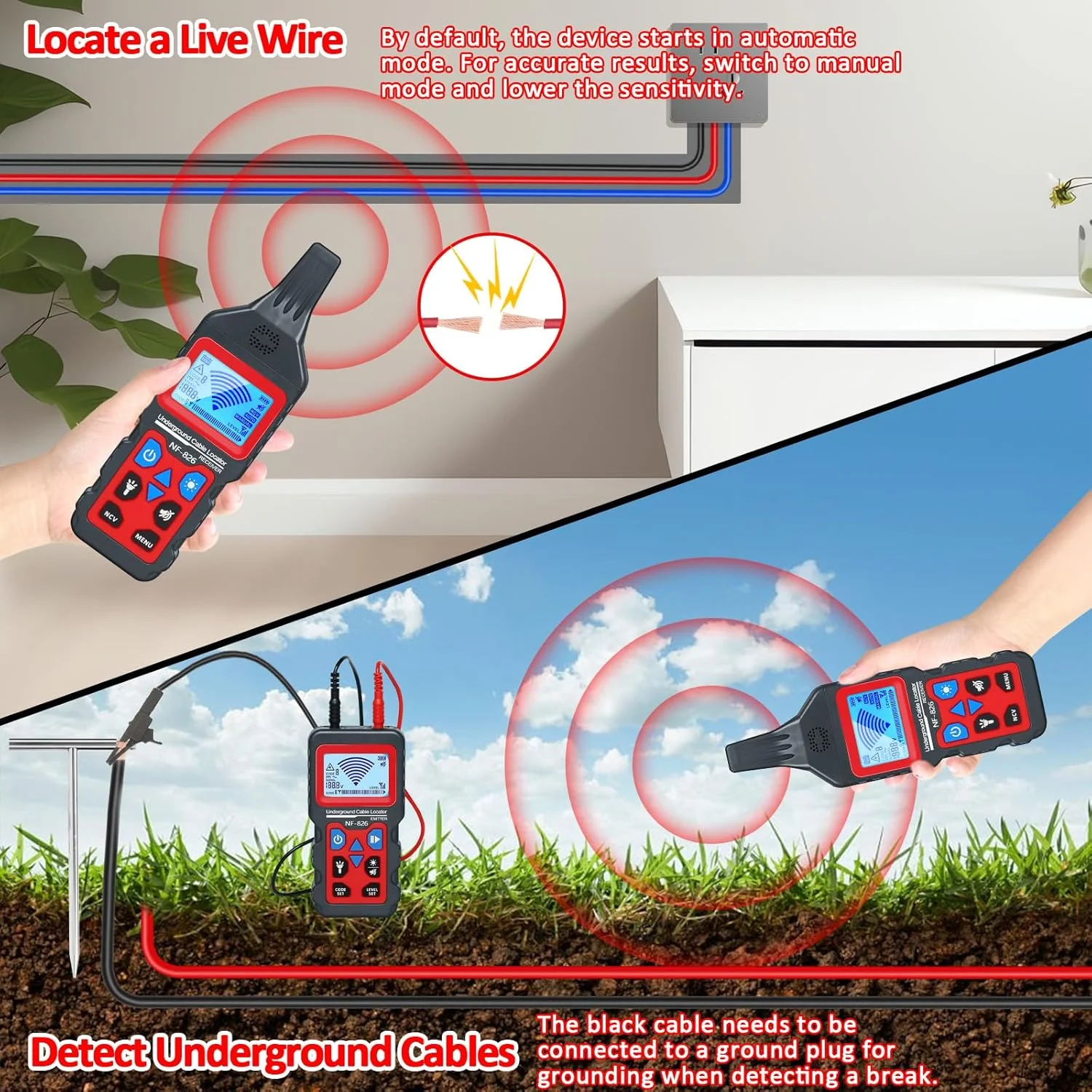 ردیاب کابل RockyMars مدل NF-826، ردیاب کابل زیرزمینی، مناسب سیم کشی دیواری و زیرزمینی، کابل و خط لوله گاز ردیاب کابل RockyMars مدل NF-826، ردیاب کابل زیرزمینی، مناسب سیم کشی دیواری و زیرزمینی، کابل و خط لوله گاز