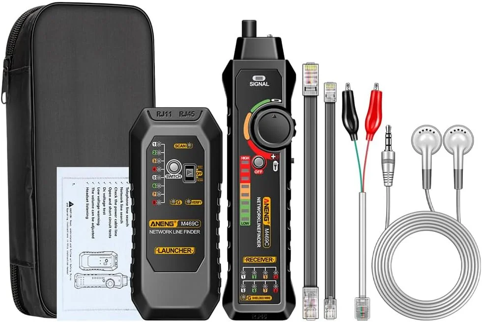 تستر کابل شبکه هوشمند M469C RJ45 RJ11، ردیاب سیم و ابزار تعمیر شبکه - مشکی