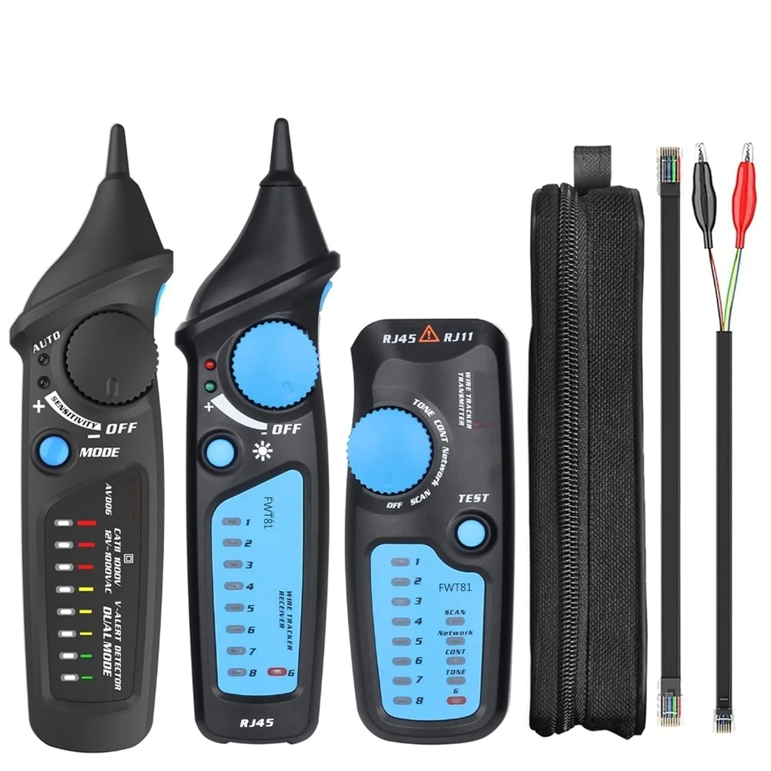 تستر فیبر نوری SilteD مدل FWT81 ردیاب کابل RJ45 RJ11 تلفن سیم شبکه LAN تلویزیون یاب خط برق + تستر ولتاژ دو حالته AVD06