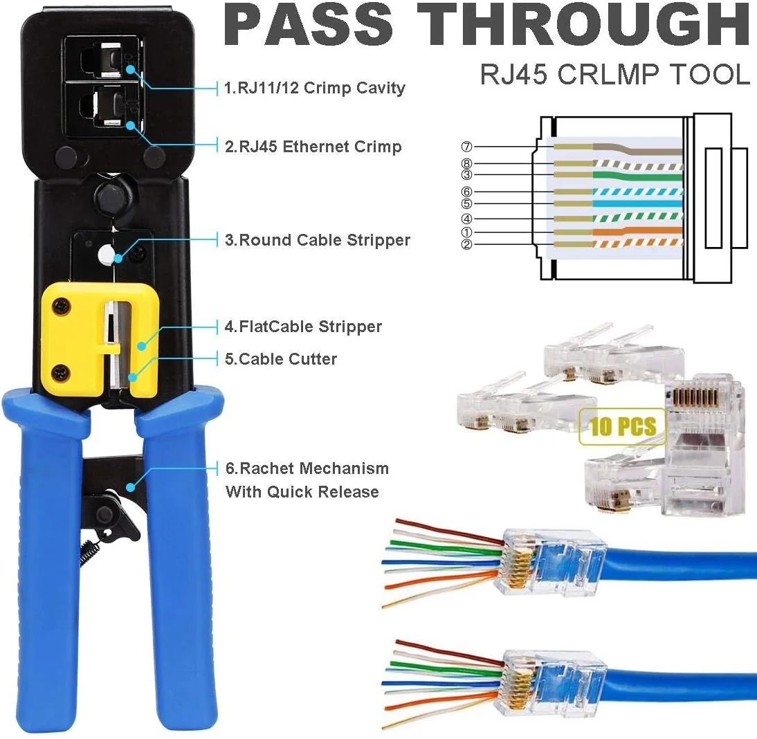 مجموعه ابزار تعمیر شبکه و تست کابل لن کامپیوتر RJ45 سیلیون (بسته 8 عددی)