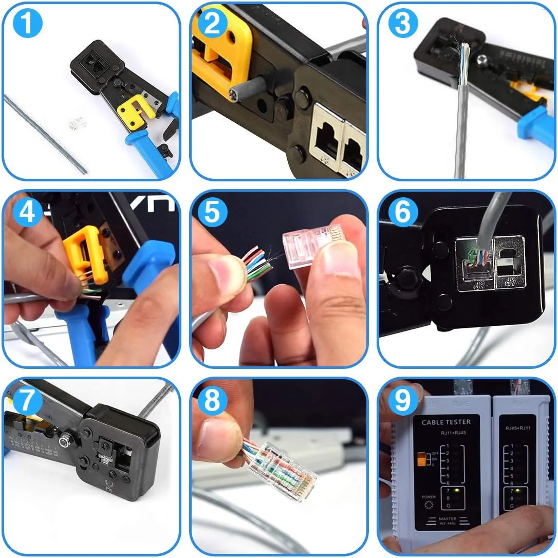 مجموعه ابزار تعمیر شبکه و تست کابل لن کامپیوتر RJ45 سیلیون (بسته 8 عددی)