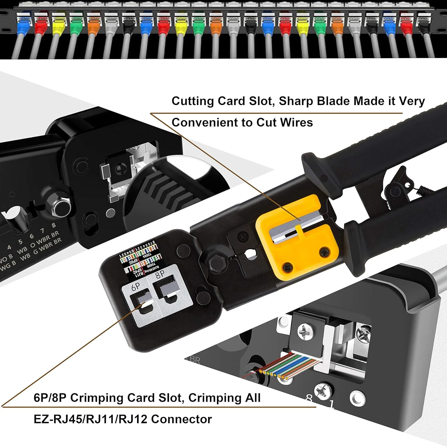 ابزار تعمیر کابل شبکه MAYLINE RJ11 RJ45 Cat5 Cat6، سیم لخت کن، آشکارساز داده، پرس سرسیم، اتصال دهنده (مشکی) ابزار تعمیر کابل شبکه MAYLINE RJ11 RJ45 Cat5 Cat6، سیم لخت کن، آشکارساز داده، پرس سرسیم، اتصال دهنده (مشکی)