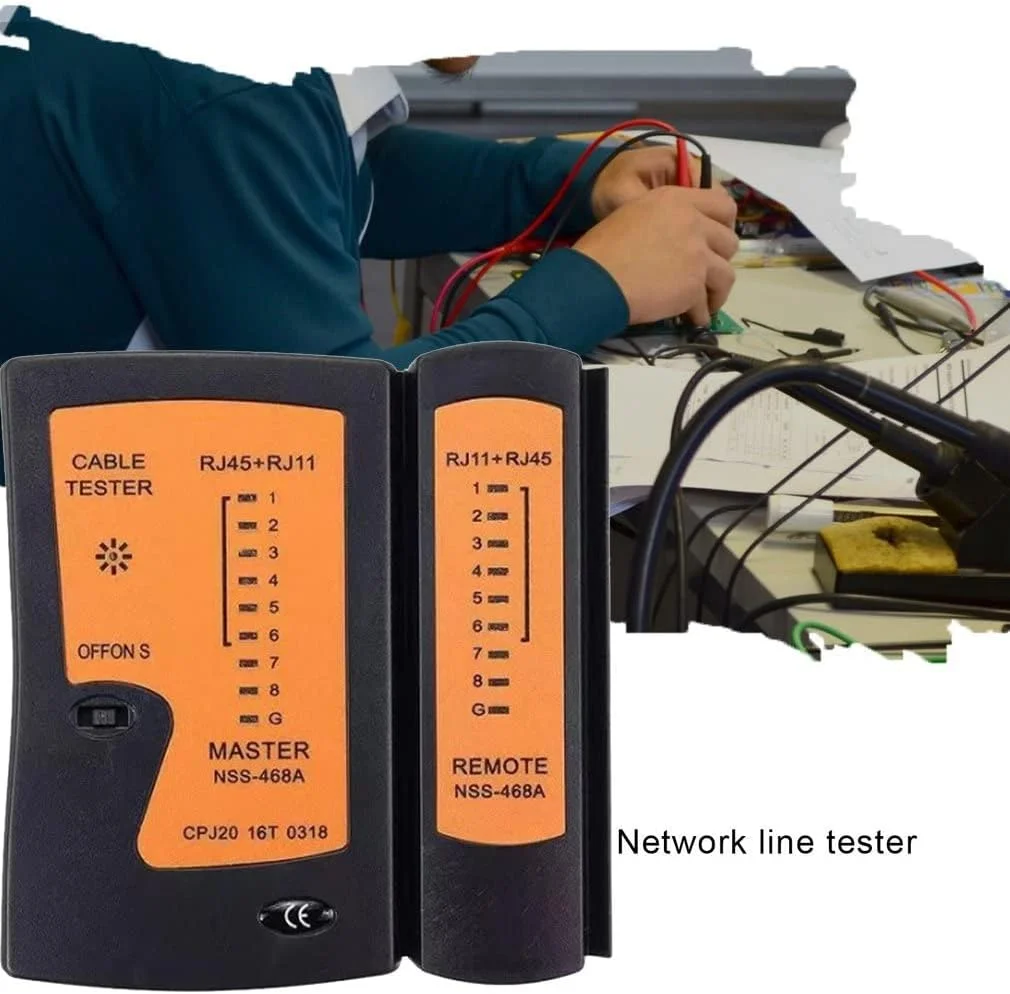 تستر کابل شبکه تالیِروف RJ45، تستر کابل LAN، ابزار تعمیر شبکه RJ45 RJ11 RJ12 CAT5 UTP LAN، مشکی + نارنجی Zeenyi