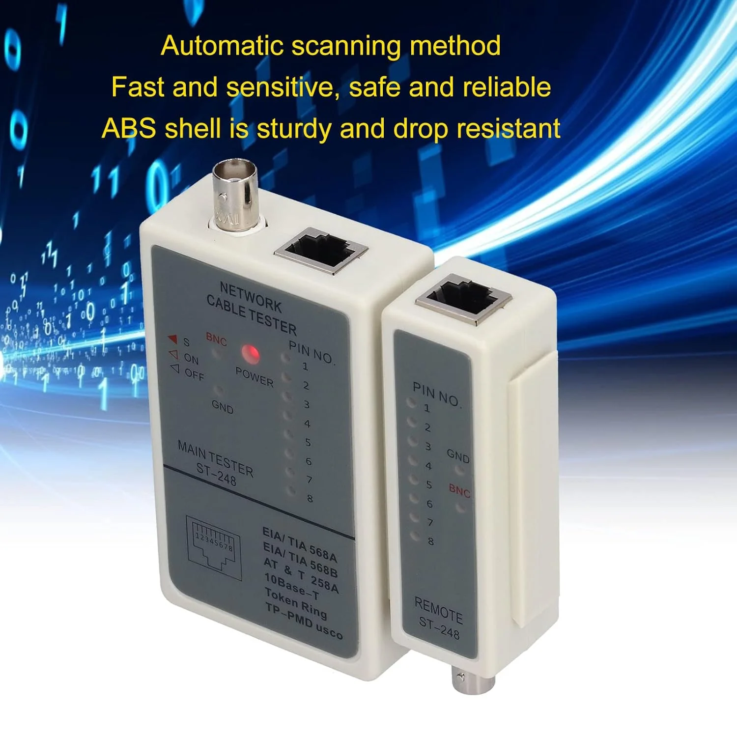 تستر کابل شبکه، تستر کابل اترنت RJ45 RJ11 RJ12، تستر سیم LAN قابل حمل با اسکن خودکار، بدنه ABS برای متخصصان فناوری اطلاعات و تکنسین ها