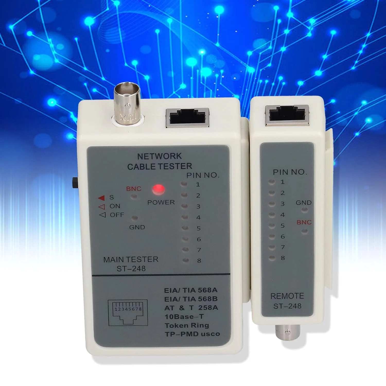 تستر کابل شبکه، تستر کابل اترنت RJ45 RJ11 RJ12، تستر سیم LAN قابل حمل با اسکن خودکار، بدنه ABS برای متخصصان فناوری اطلاعات و تکنسین ها