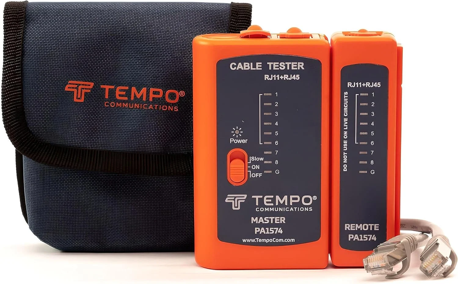 تستر کابل شبکه RJ45 تمپو PA1574 | تستر کابل تلفن و اترنت | تستر پیوستگی برای RJ45، RJ11، RJ12 | CAT5، CAT5E، CAT6 (درجه حرفه ای)