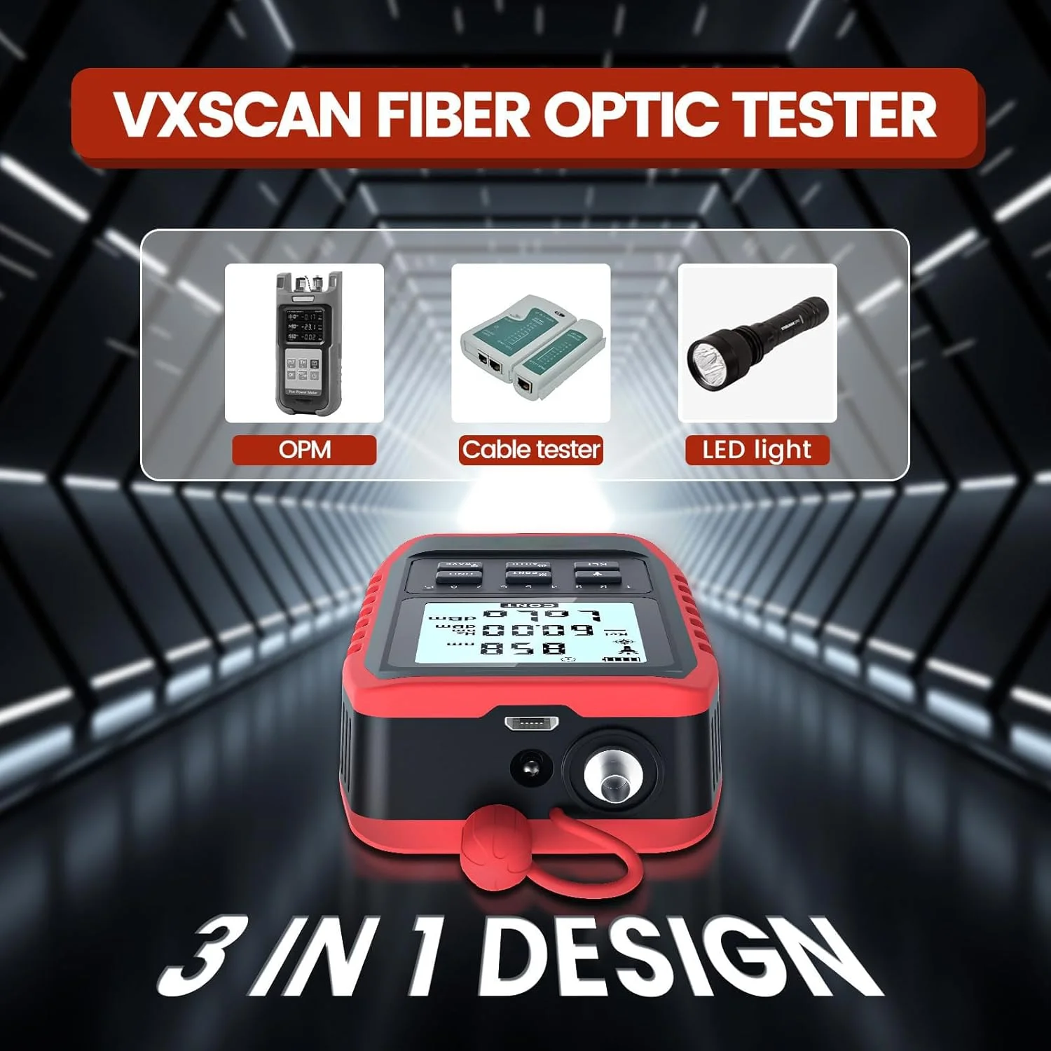 تستر فیبر نوری TERRIFI با توان‌سنج نوری، رابط جهانی FC/SC/ST، تست شبکه RJ45، نورپردازی LED، تستر کابل فیبر نوری قابل حمل کوچک، قابل شارژ USB