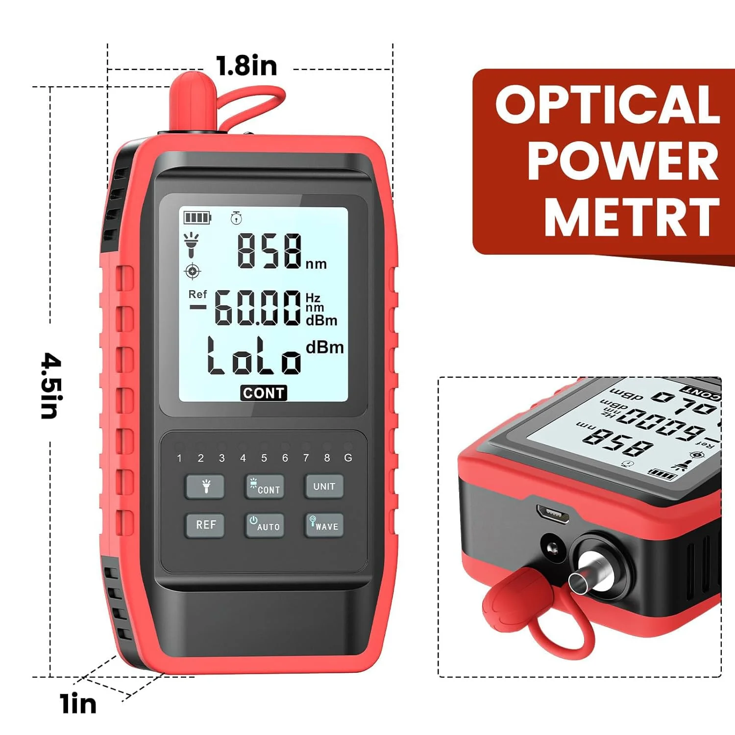 تستر فیبر نوری TERRIFI با توان‌سنج نوری، رابط جهانی FC/SC/ST، تست شبکه RJ45، نورپردازی LED، تستر کابل فیبر نوری قابل حمل کوچک، قابل شارژ USB