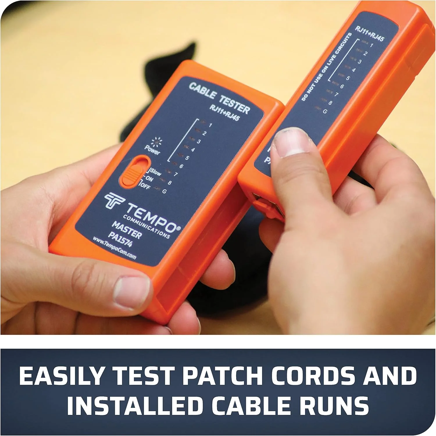 تستر کابل شبکه RJ45 تمپو PA1574 | تستر کابل تلفن و اترنت | تستر پیوستگی برای RJ45، RJ11، RJ12 | CAT5، CAT5E، CAT6 (درجه حرفه ای)