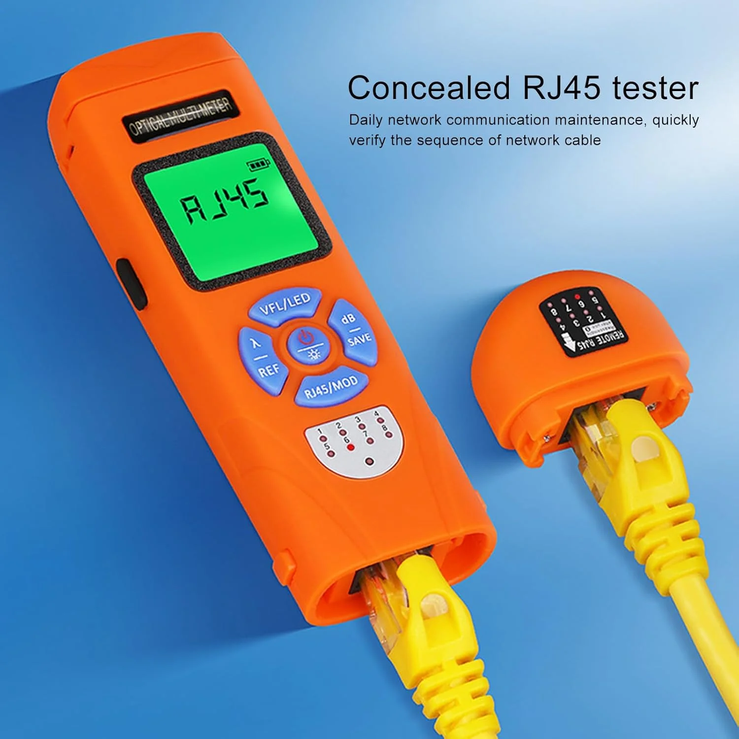 تستر فیبر نوری، توان سنج نوری، ردیاب عیب یابی بصری VFL، تستر کابل شبکه RJ45، 10 طول موج، نور قرمز 650 نانومتری، برد 50 کیلومتر، قابل شارژ با USB C تستر فیبر نوری، توان سنج نوری، ردیاب عیب یابی بصری VFL، تستر کابل شبکه RJ45، 10 طول موج، نور قرمز 650 نانومتری، برد 50 کیلومتر، قابل شارژ با USB C