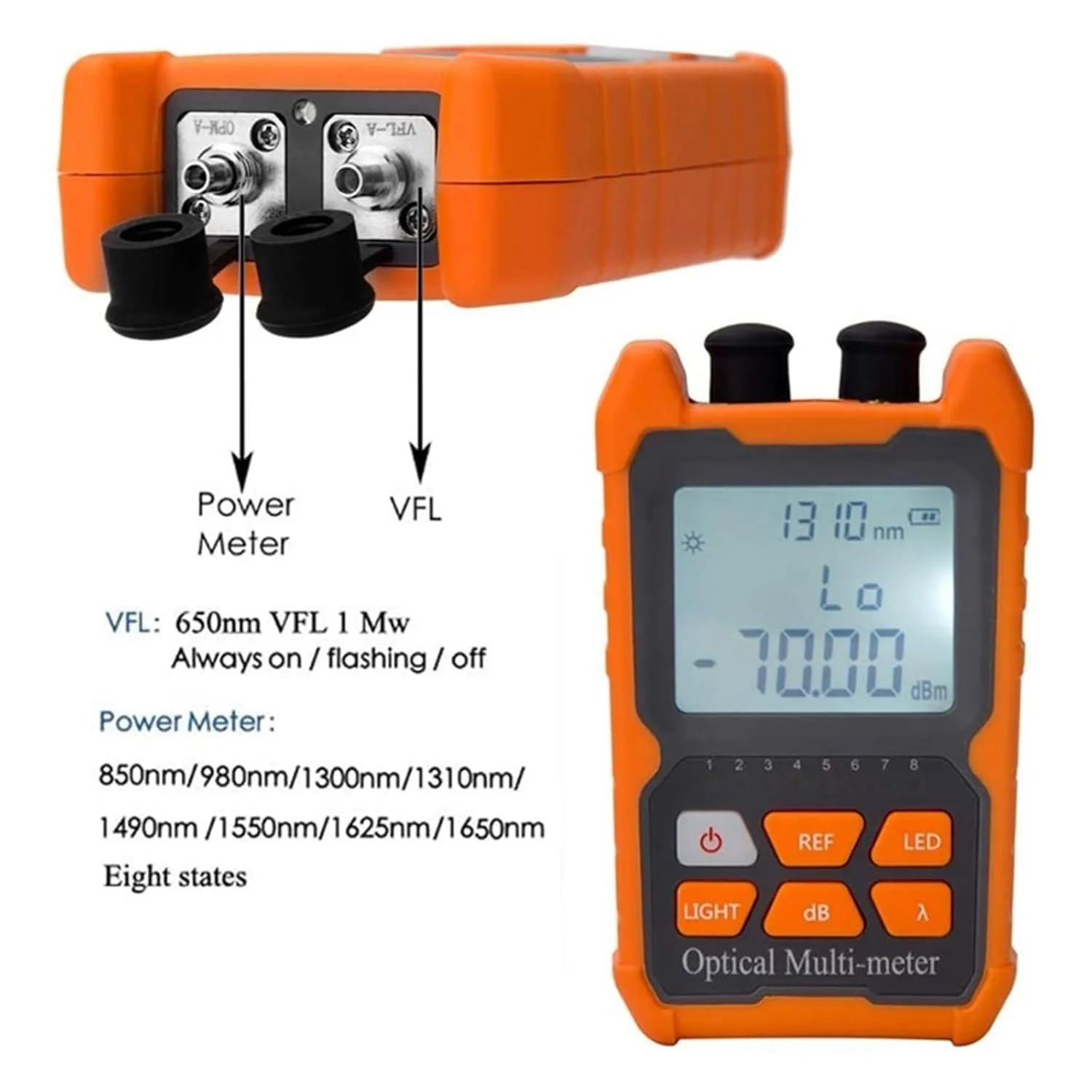 تستر کابل فیبر نوری، پاور متر نوری قابل حمل با رابط جهانی FC/SC/ST و مکان یاب بصری داخلی 1 مگاواتی