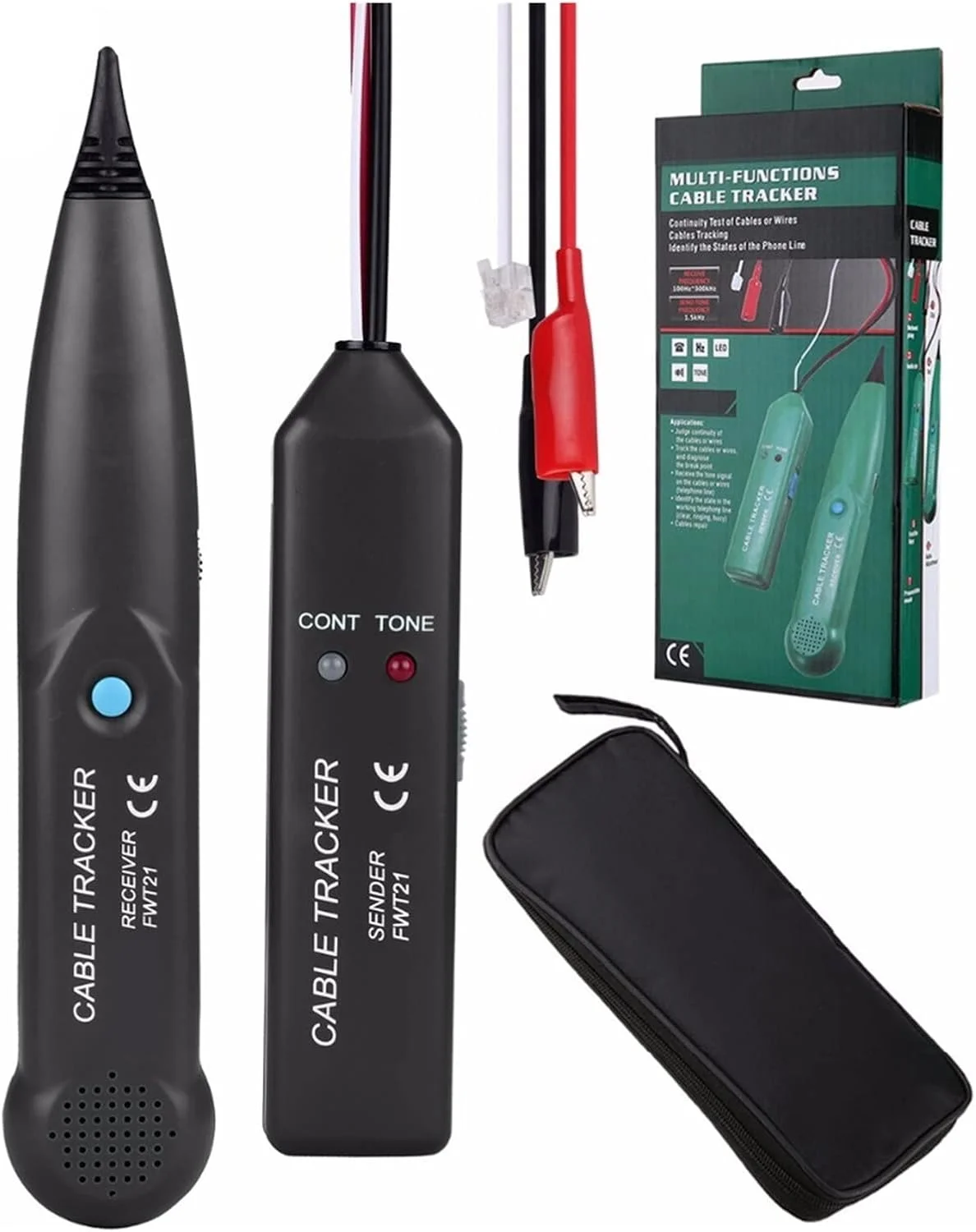 تستر کابل شبکه TMKJZL مدل MS6812، ردیاب حرفه ای خطوط LAN، ردیاب سیم تلفن UTP STP، تشخیص محل قطعی، یاب خط تلفن زیرزمینی (مشکی)