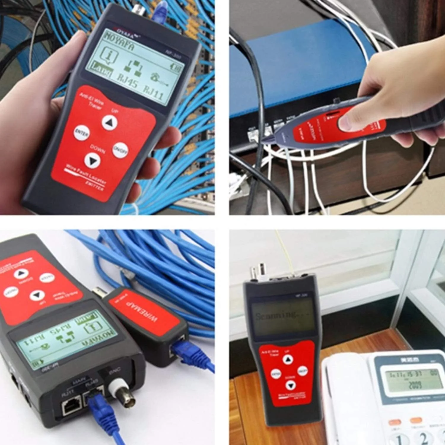 کیت تست کابل شبکه NF-300، تستر حرفه ای LAN، تستر طول کابل RJ45، ردیاب سیم مانیتورینگ شبکه، ردیاب تون ضد تداخل